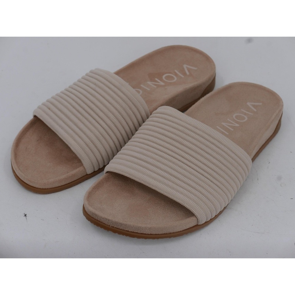 Vionic Evie Knit Sandals Beige Slide Comfort Shoes Women's 12 EU43 Wide **READ**